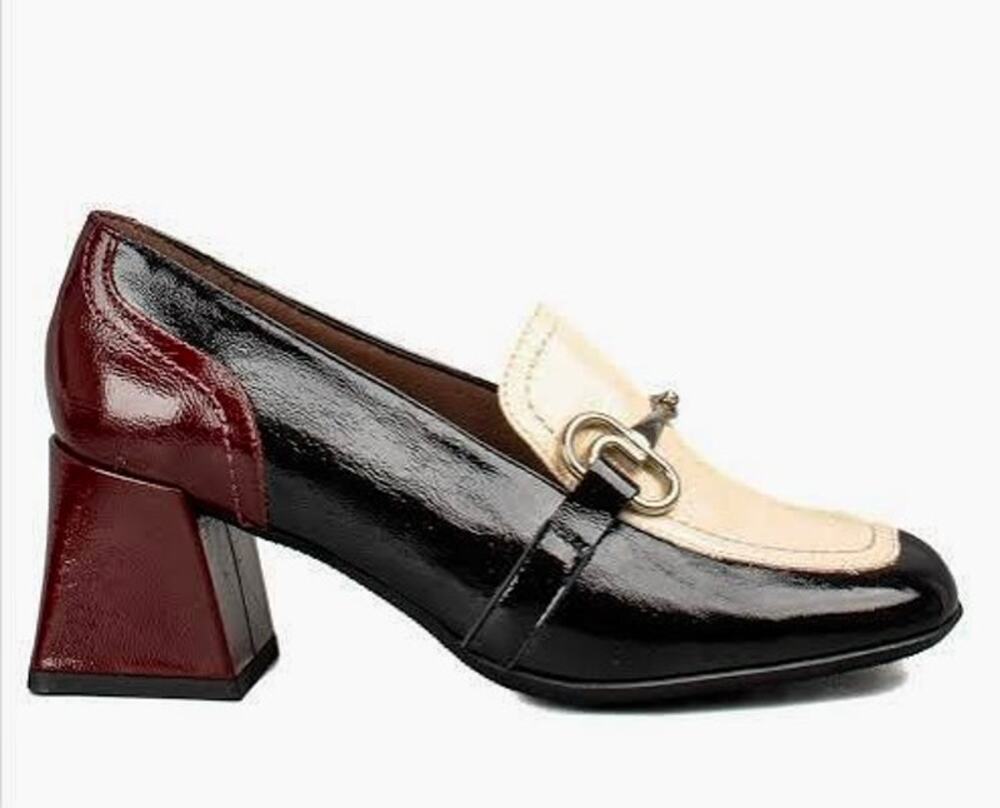 NWT Wonders Spain Cayetana Burgundy Patent Leather Loafers Pumps Block Heel